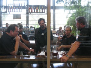 img_1511 Mitch, Stone Brewer Tom Garcia, Ron, Greg and Kjetil deliberating